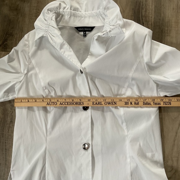 MING WANG $215 NWOT  M Cotton Ruffle Collar Button Front Blouse Jacket White - Picture 5 of 7